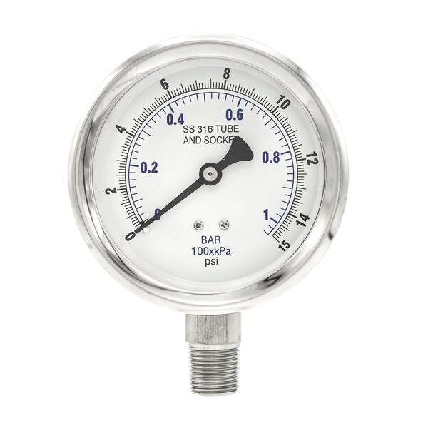 Pic Gauges 4 in Dial, 1/2 in NPT Male Lower Location, Stainless Steel Case Material PRO-301D-402B-01 - main